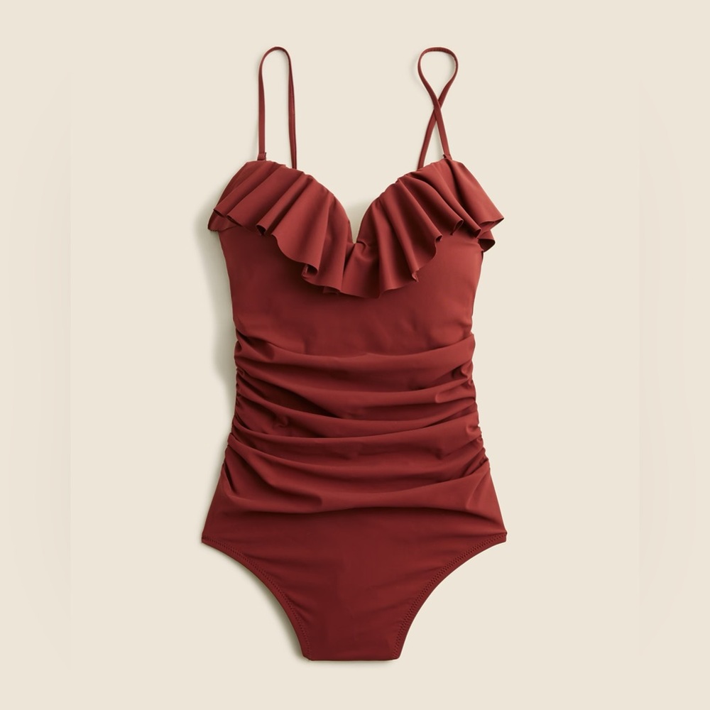 J. Crew Matte Ruched One-Piece Swimsuit with Ruffles
